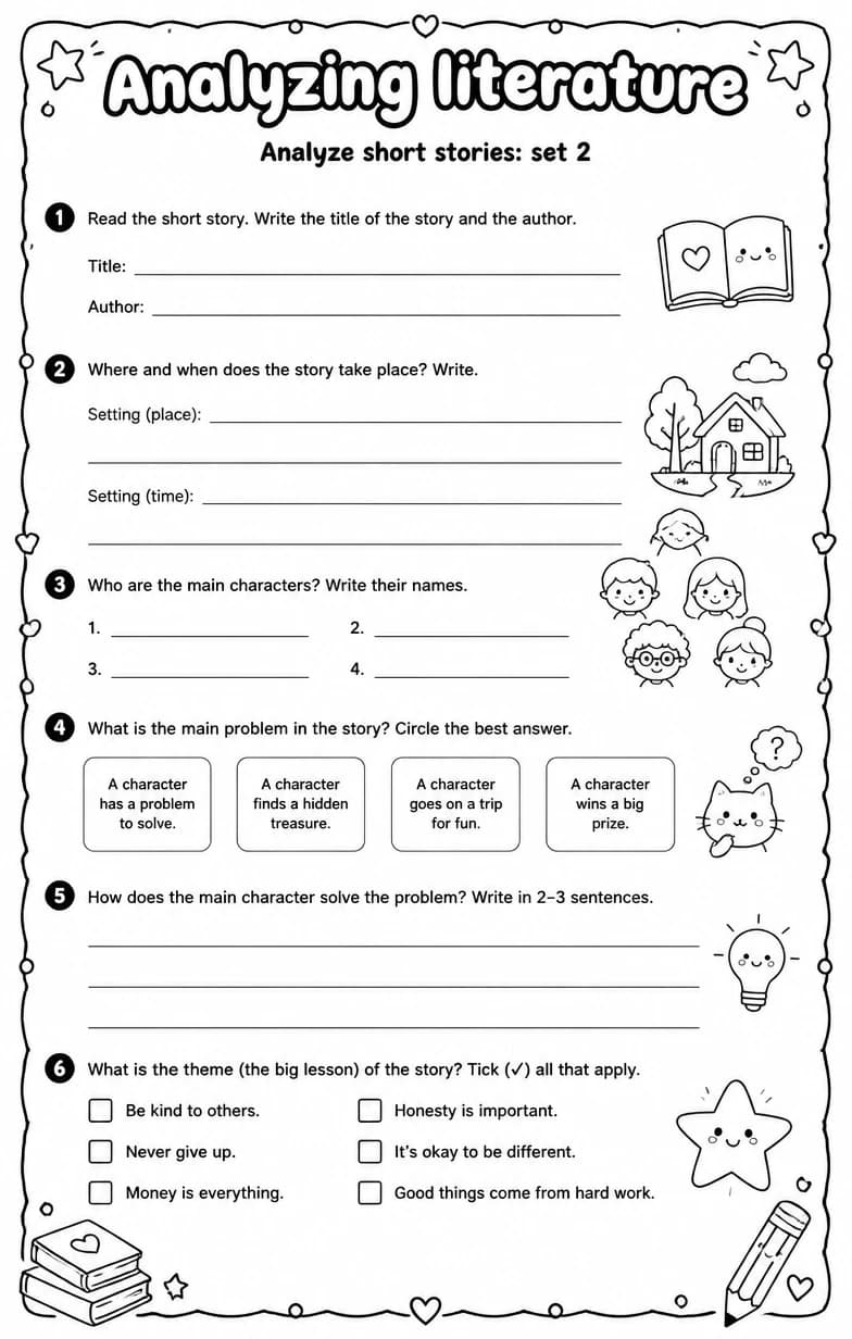 Analyze short stories: set 2 — free printable Reading strategies English worksheet