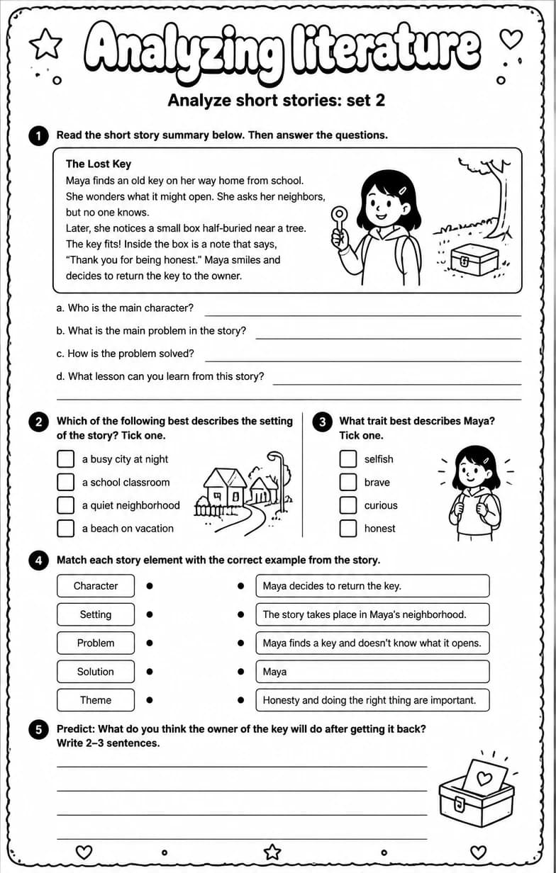 Analyze short stories: set 2 — free printable High School English & Reading worksheet