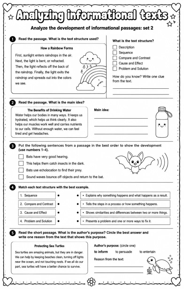Analyze the development of informational passages: set 2 — free printable Reading strategies English worksheet