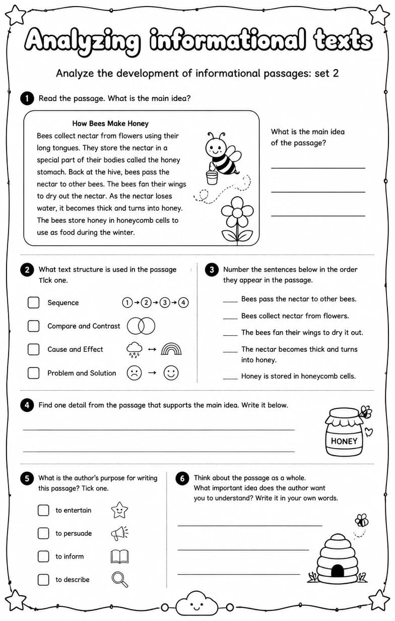 Analyze the development of informational passages: set 2 — free printable Reading strategies English worksheet