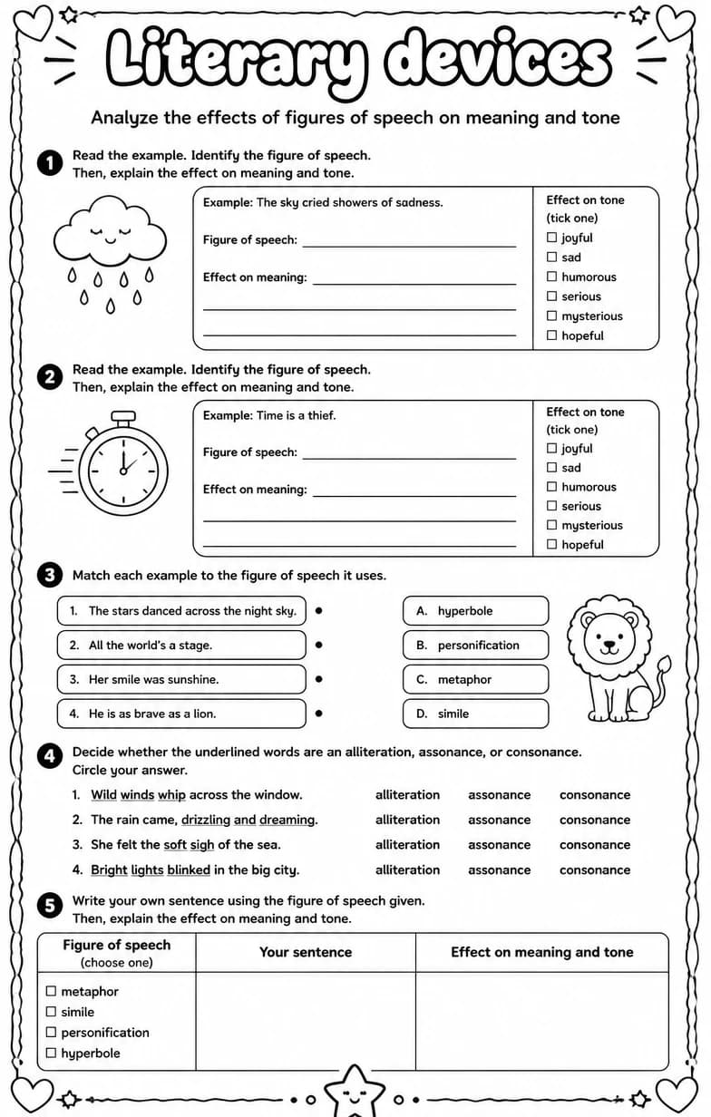 Analyze the effects of figures of speech on meaning and tone