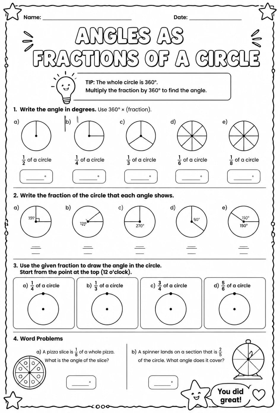 Angles as fractions of a circle
