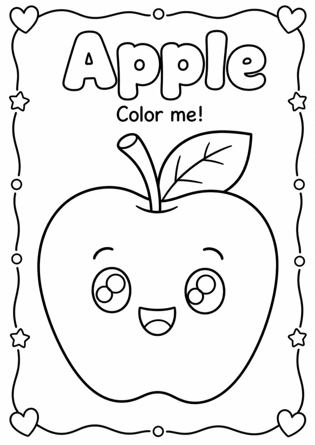Apple Coloring Pages — free printable Kindergarten Art worksheet