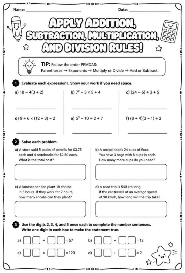 Apply addition, subtraction, multiplication, and division rules