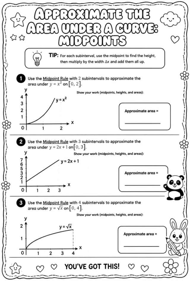 Approximate the area under a curve: midpoints