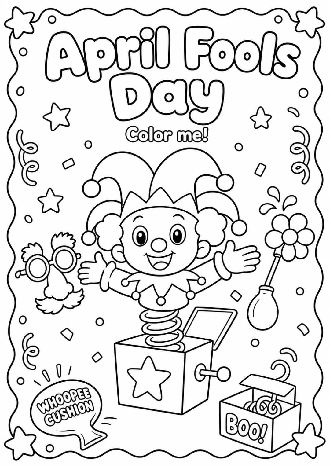 April Fools Day Coloring Pages — free printable Kindergarten Art worksheet