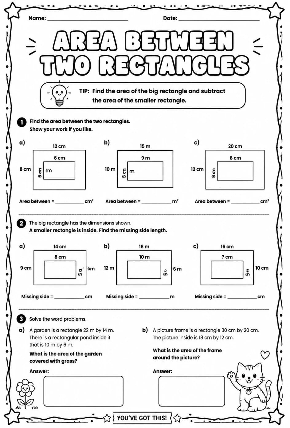 Area between two rectangles — free printable Grade 4 math worksheet