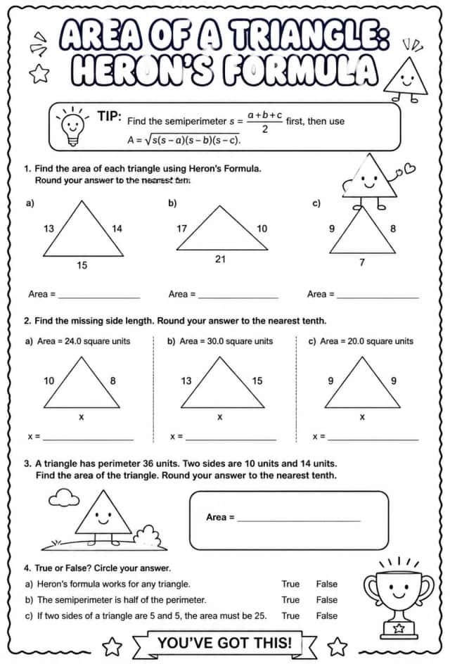 Area of a triangle: Heron's formula