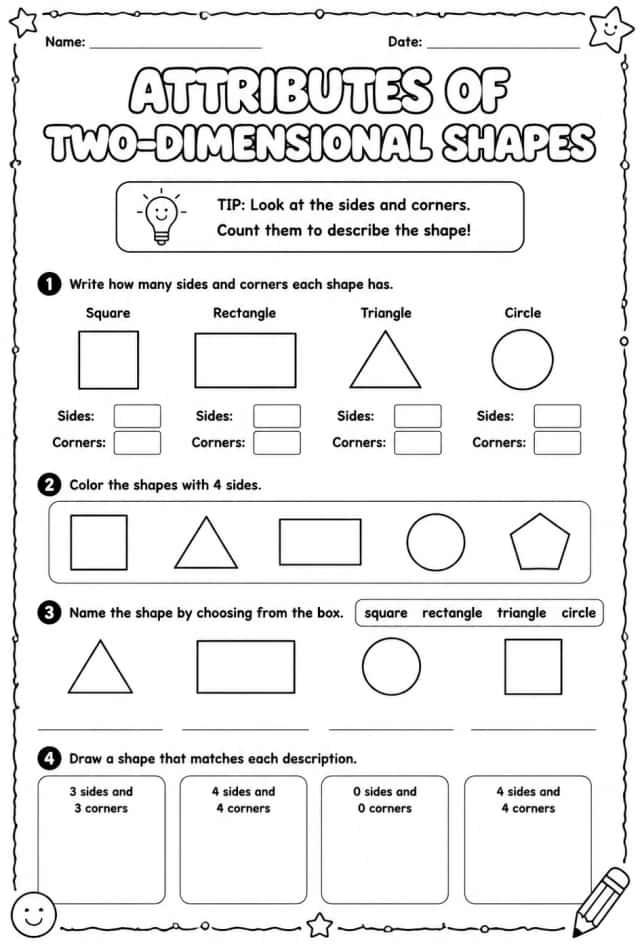 Attributes of two-dimensional shapes
