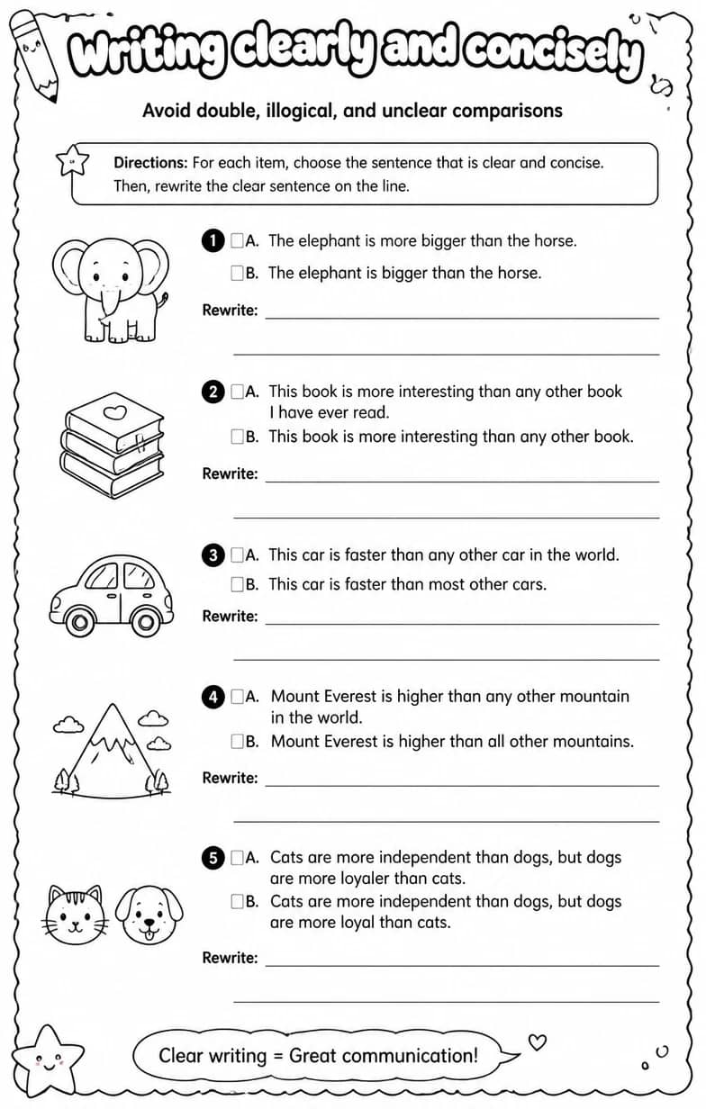 Avoid double, illogical, and unclear comparisons — free printable Writing strategies English worksheet