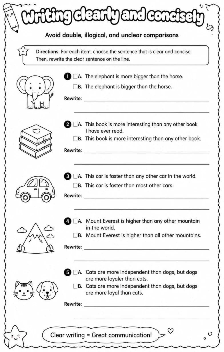Avoid double, illogical, and unclear comparisons — free printable Writing strategies English worksheet