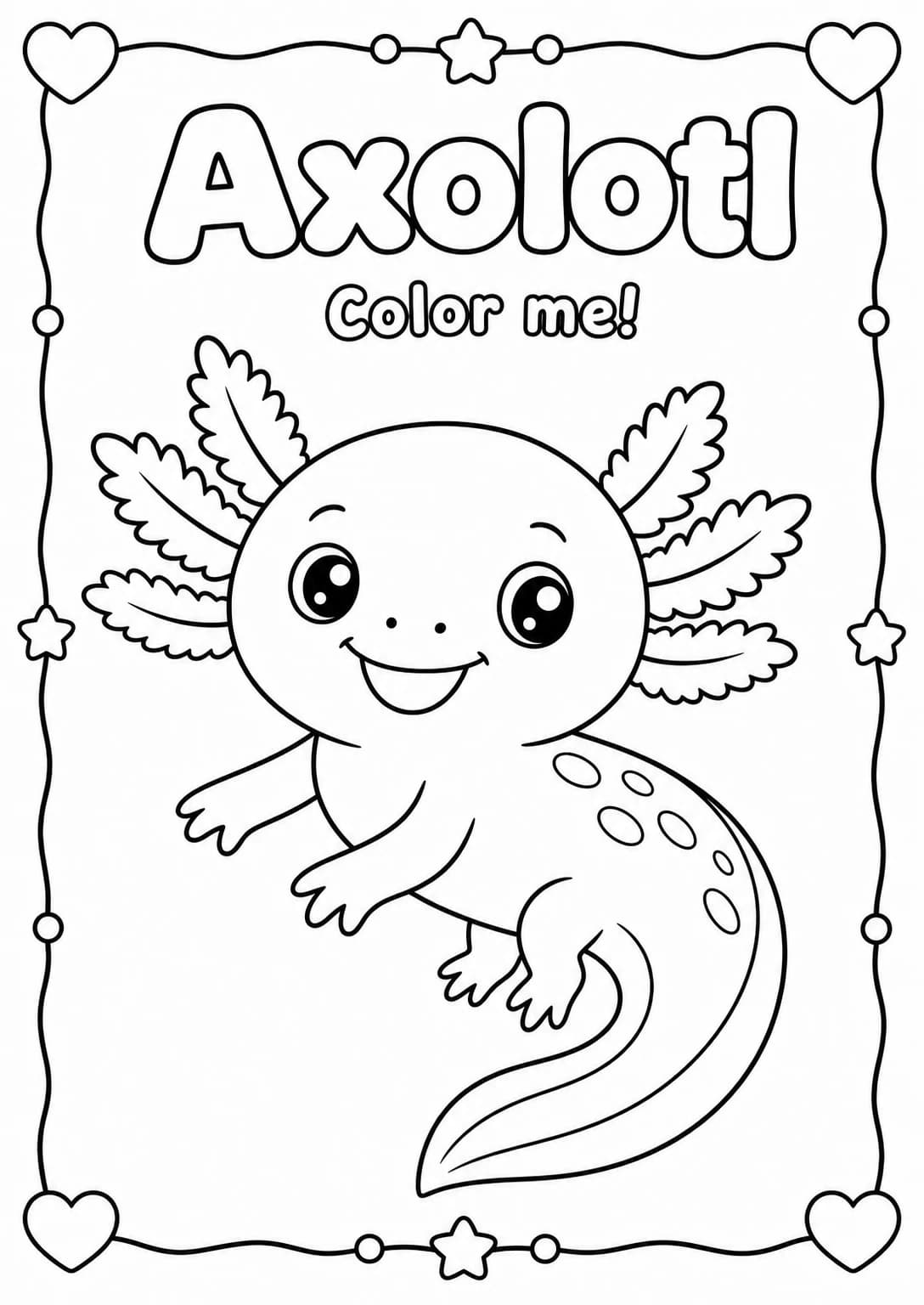 Axolotl Coloring Pages — free printable Kindergarten Art worksheet