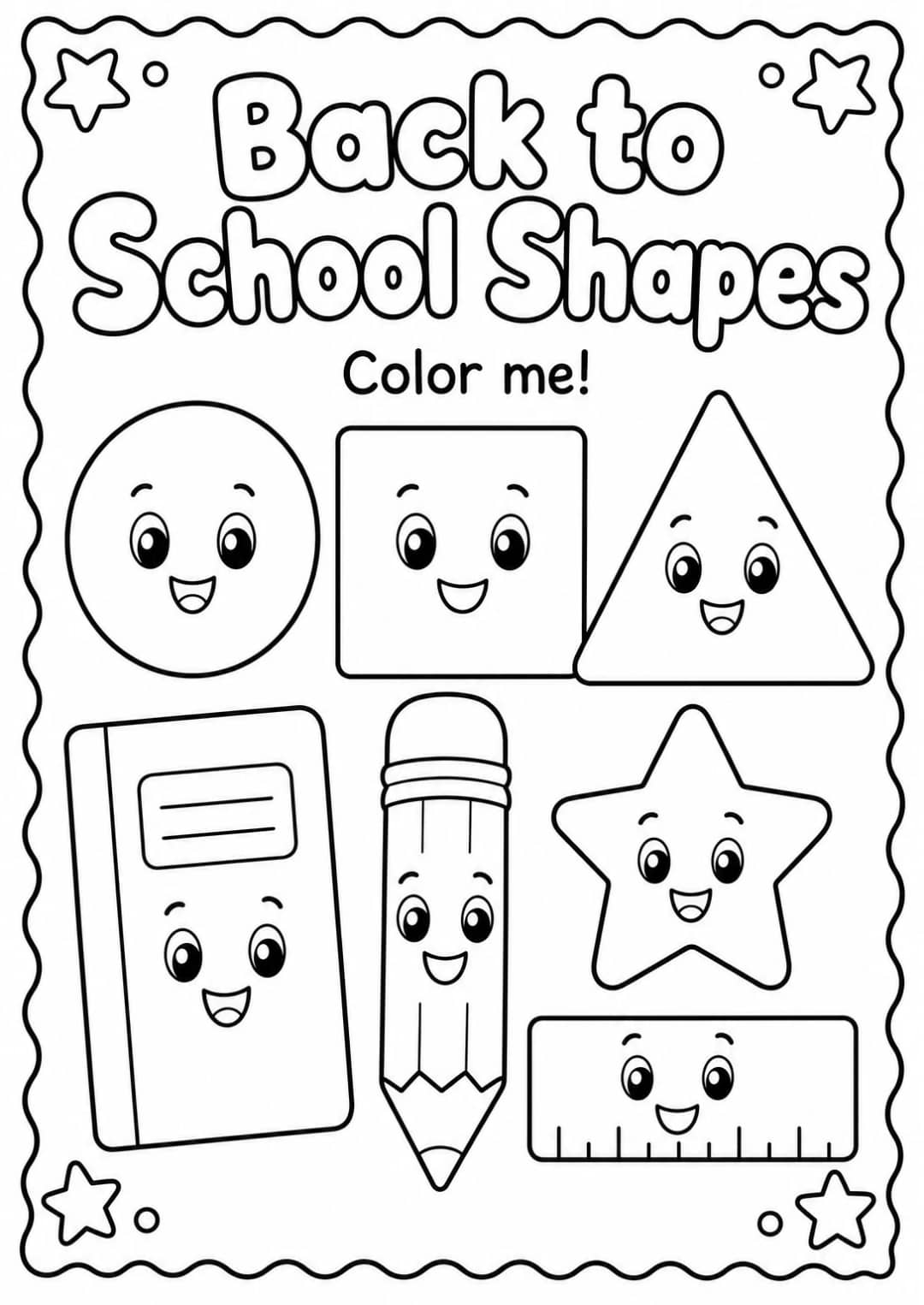 Back to School Shapes Coloring Page — free printable Grade 2 Math worksheet