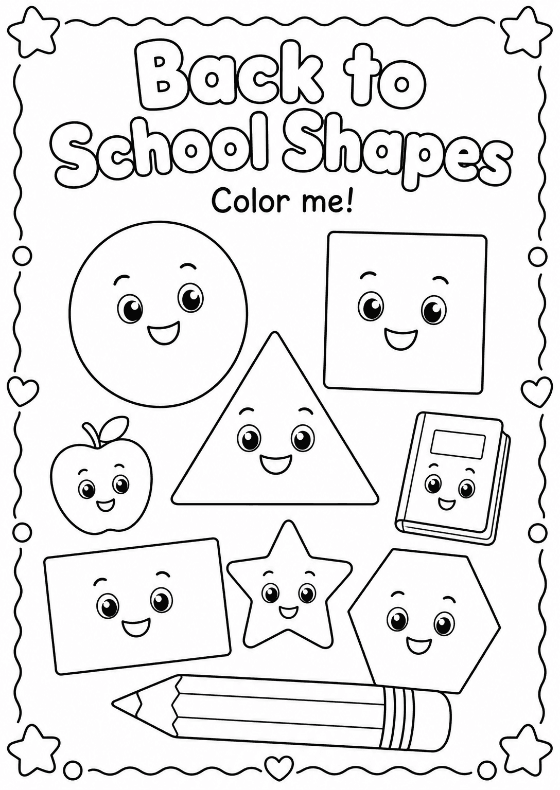 Preview of Back to School Shapes Coloring Page