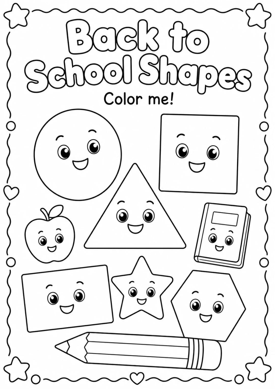 Back to School Shapes Coloring Page