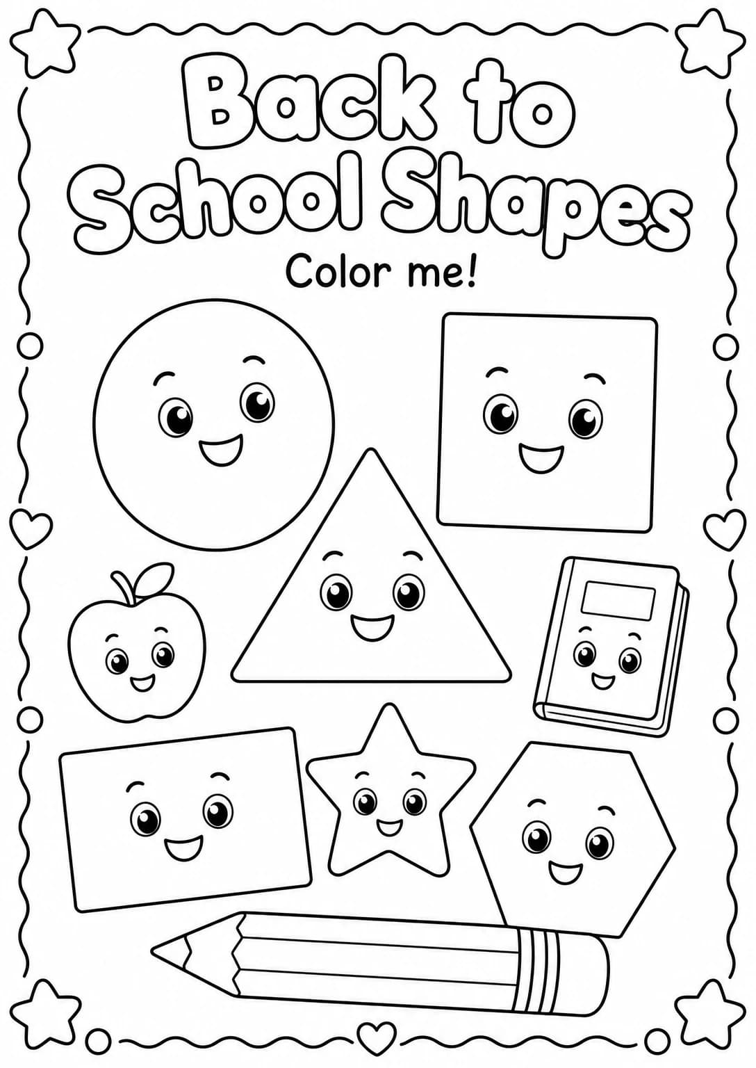 Back to School Shapes Coloring Page
