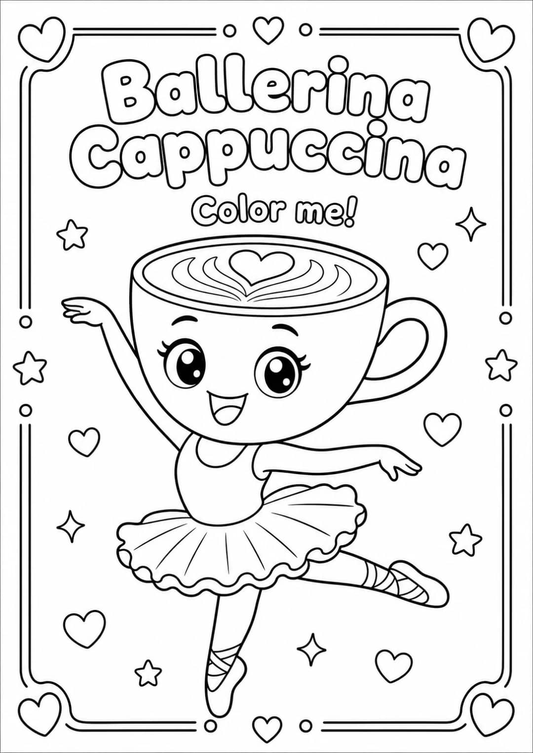 Ballerina Cappuccina Coloring Pages — free printable Kindergarten Art worksheet