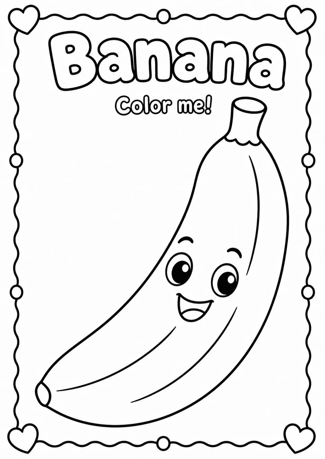 Banana Coloring Pages — free printable Kindergarten Art worksheet