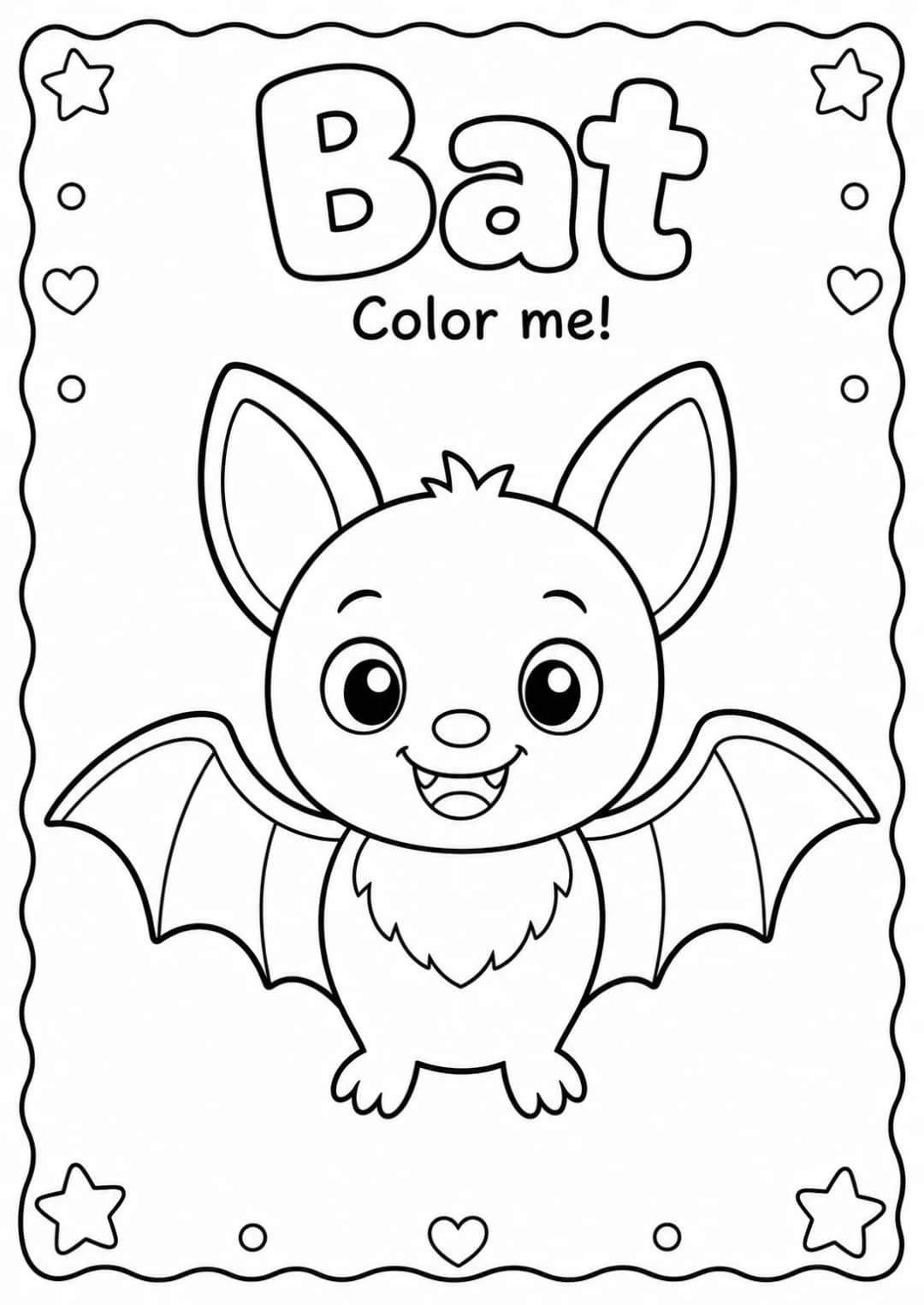 Bat Coloring Pages — free printable Kindergarten Art worksheet