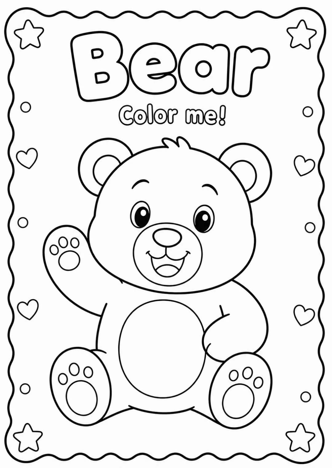 Bear Coloring Pages — free printable Kindergarten Art worksheet