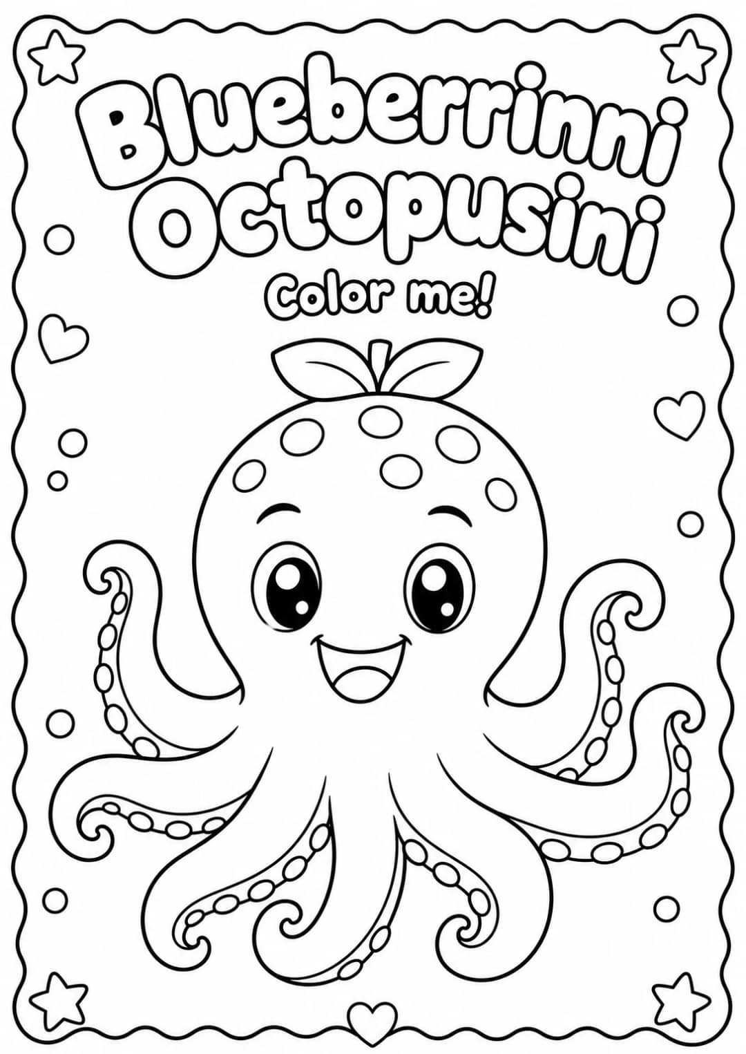 Blueberrinni Octopusini Coloring Pages — free printable Kindergarten Art worksheet