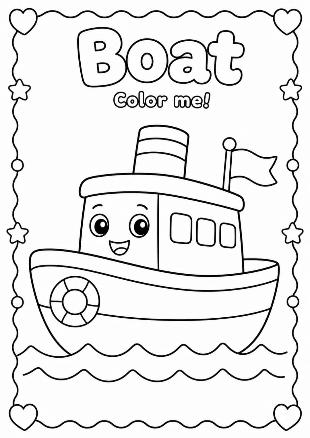Boat Coloring Pages — free printable Kindergarten Art worksheet