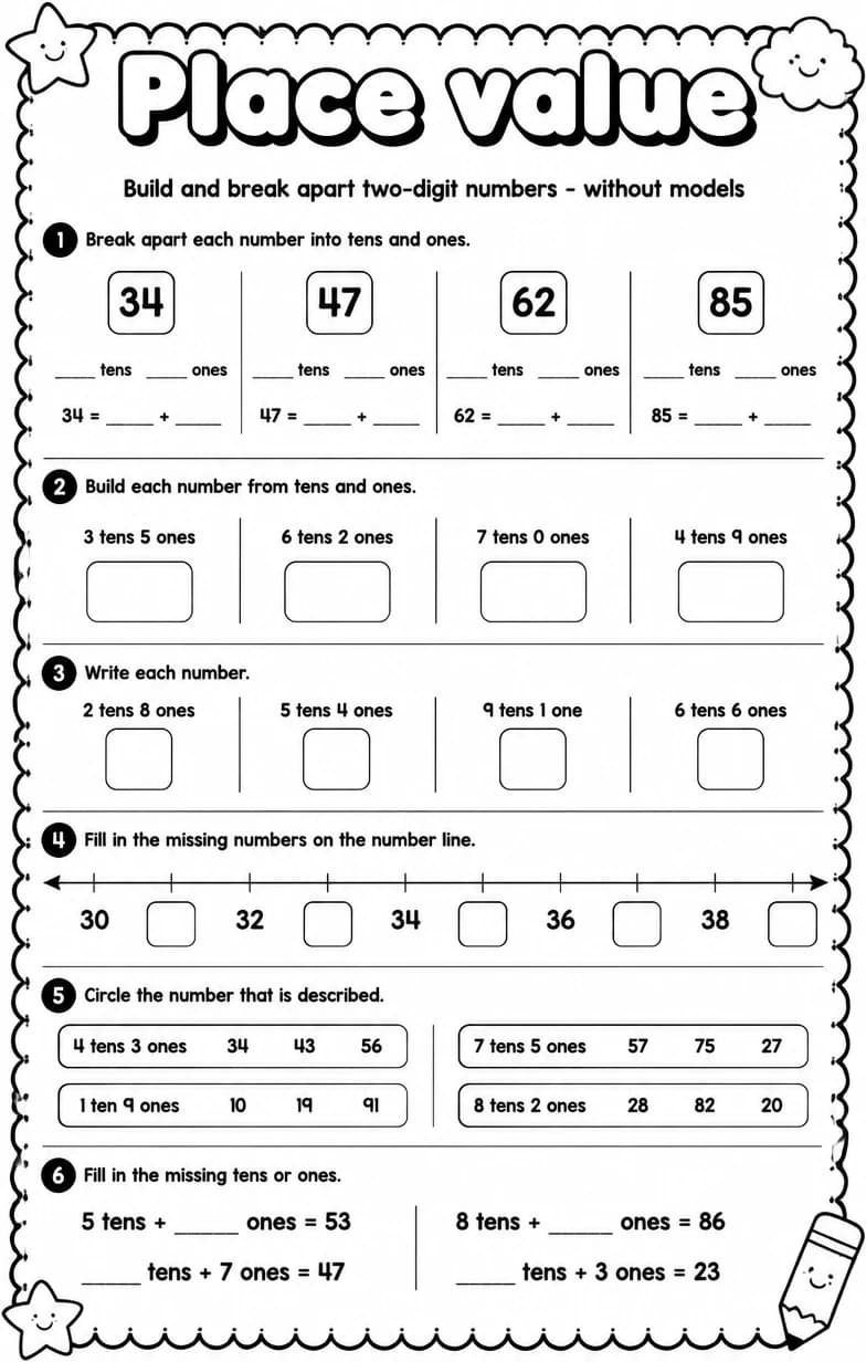 Build and break apart two-digit numbers - without models