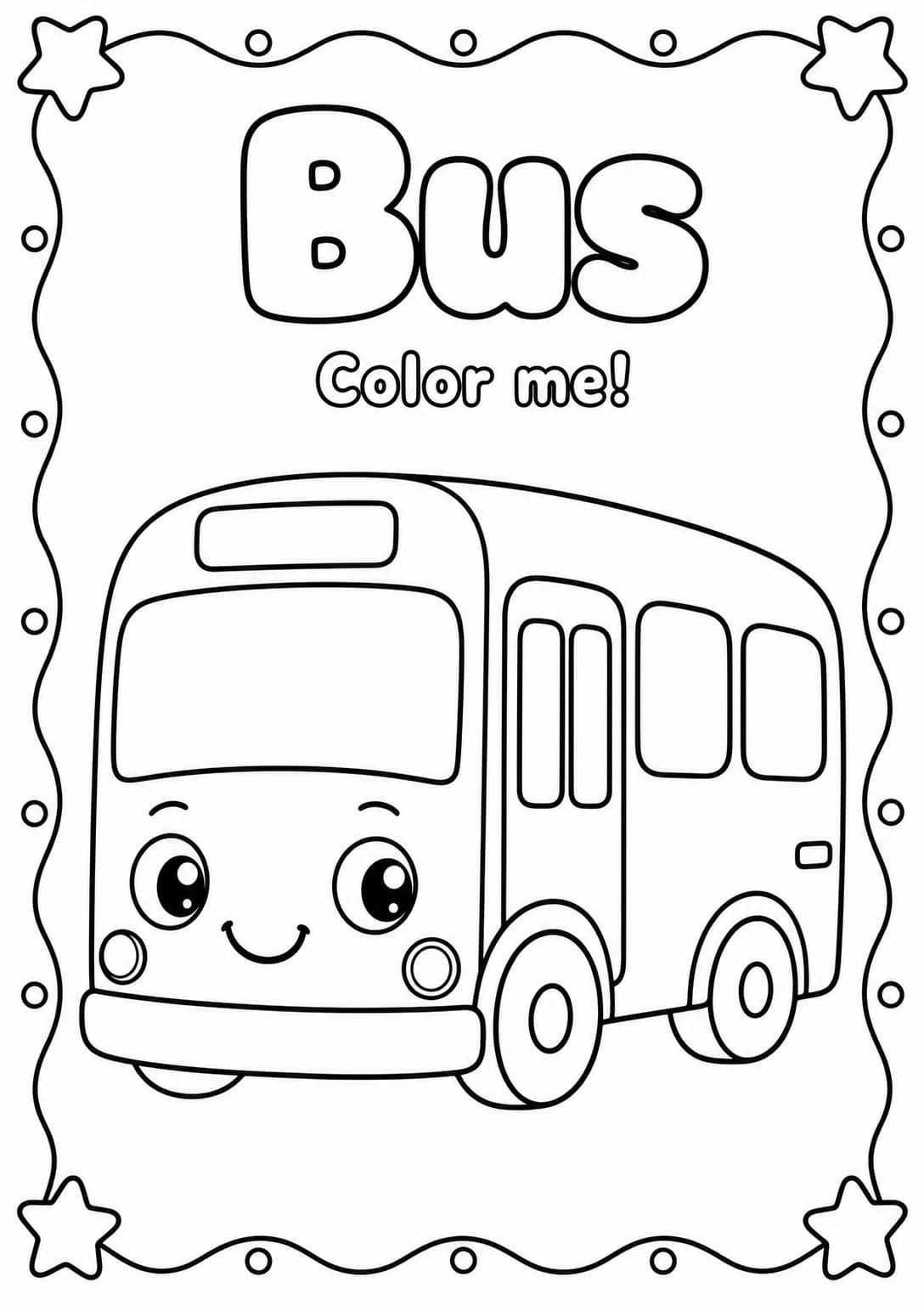 Bus Coloring Pages — free printable Kindergarten Art worksheet