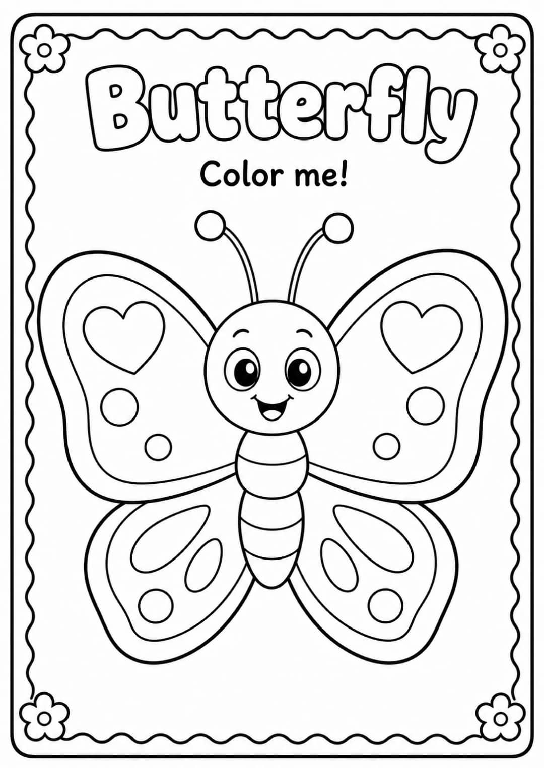 Butterfly Coloring Pages — free printable Kindergarten Art worksheet