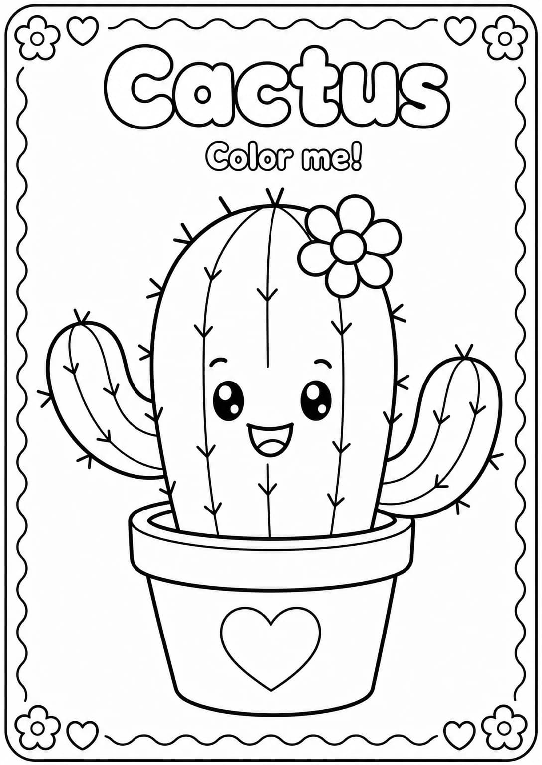 Cactus Coloring Pages — free printable Kindergarten Art worksheet