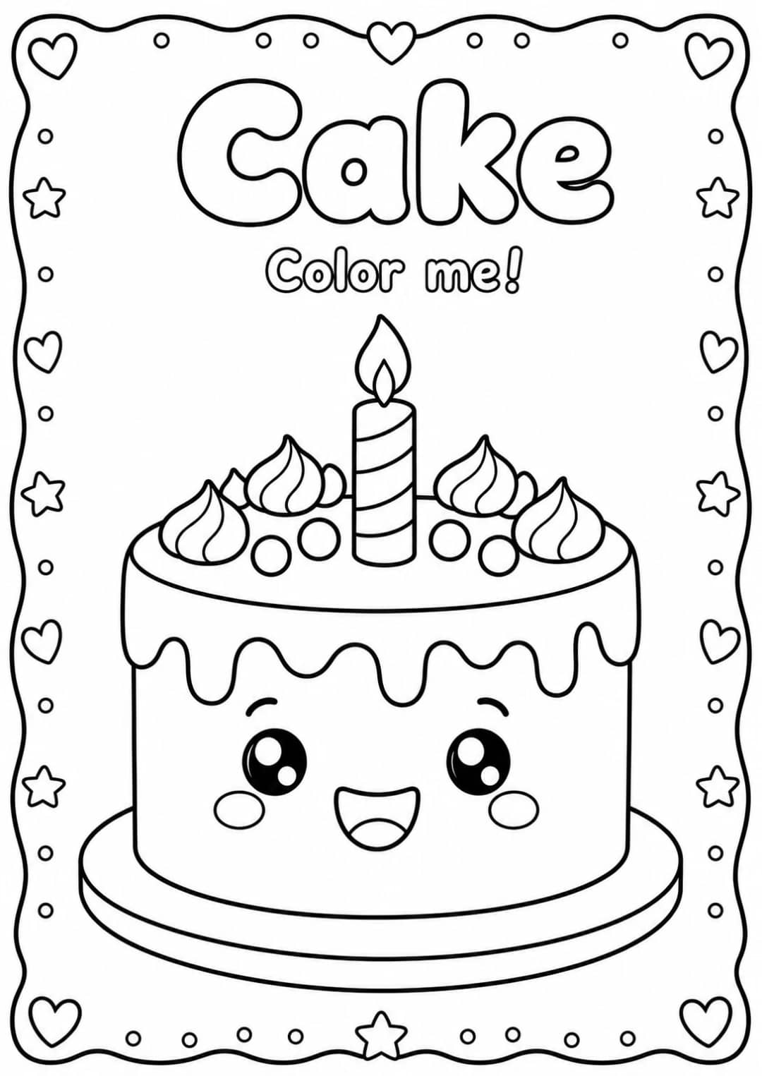 Cake Coloring Pages — free printable Kindergarten Art worksheet