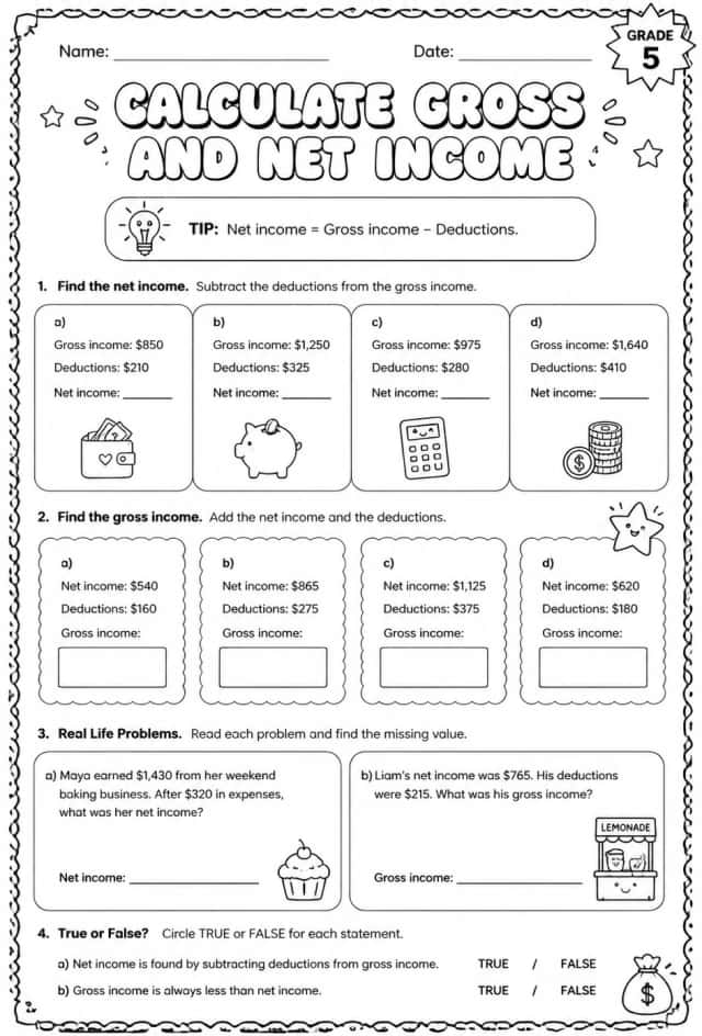 Calculate gross and net income