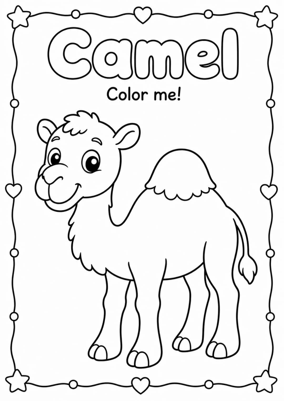 Camel Coloring Pages — free printable Kindergarten Art worksheet