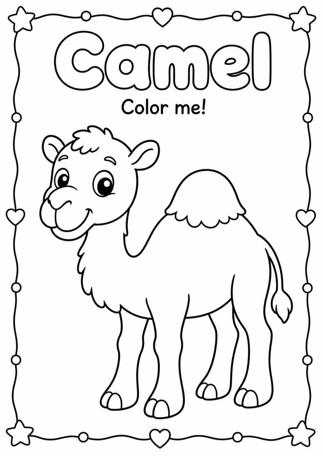 Camel Coloring Pages — free printable Kindergarten Art worksheet