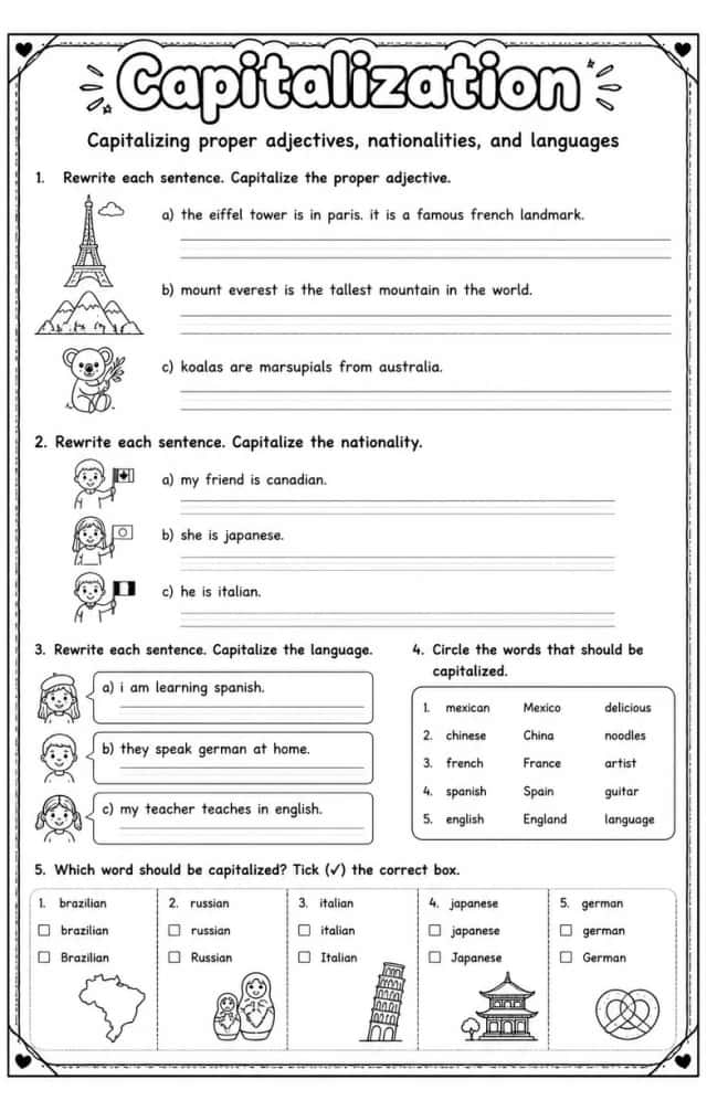 Capitalizing proper adjectives, nationalities, and languages