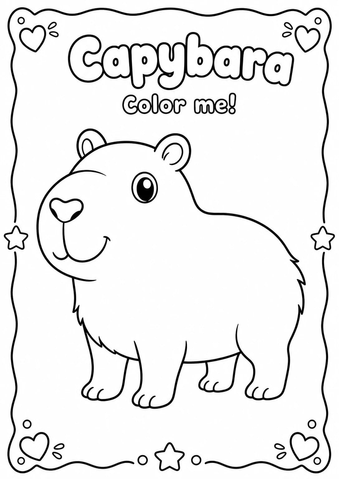 Capybara Coloring Pages — free printable Kindergarten Art worksheet