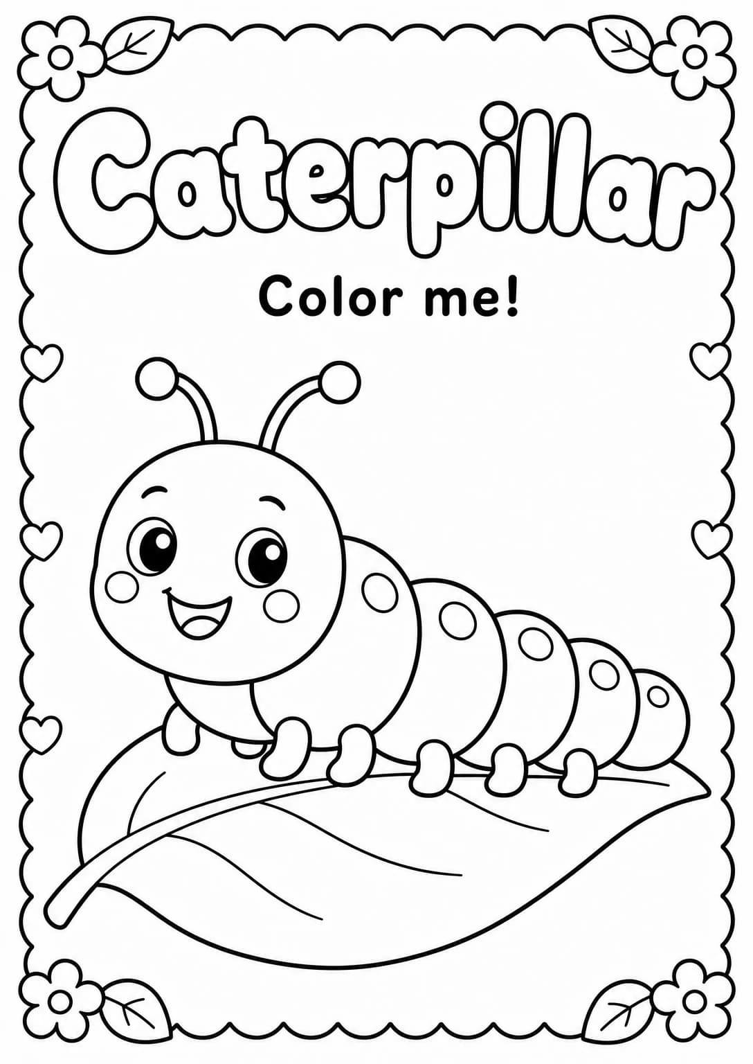 Caterpillar Coloring Pages — free printable Kindergarten Art worksheet