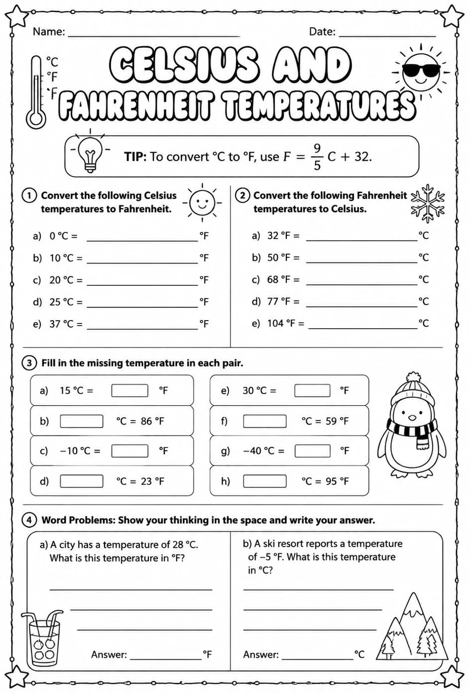 Celsius and Fahrenheit temperatures
