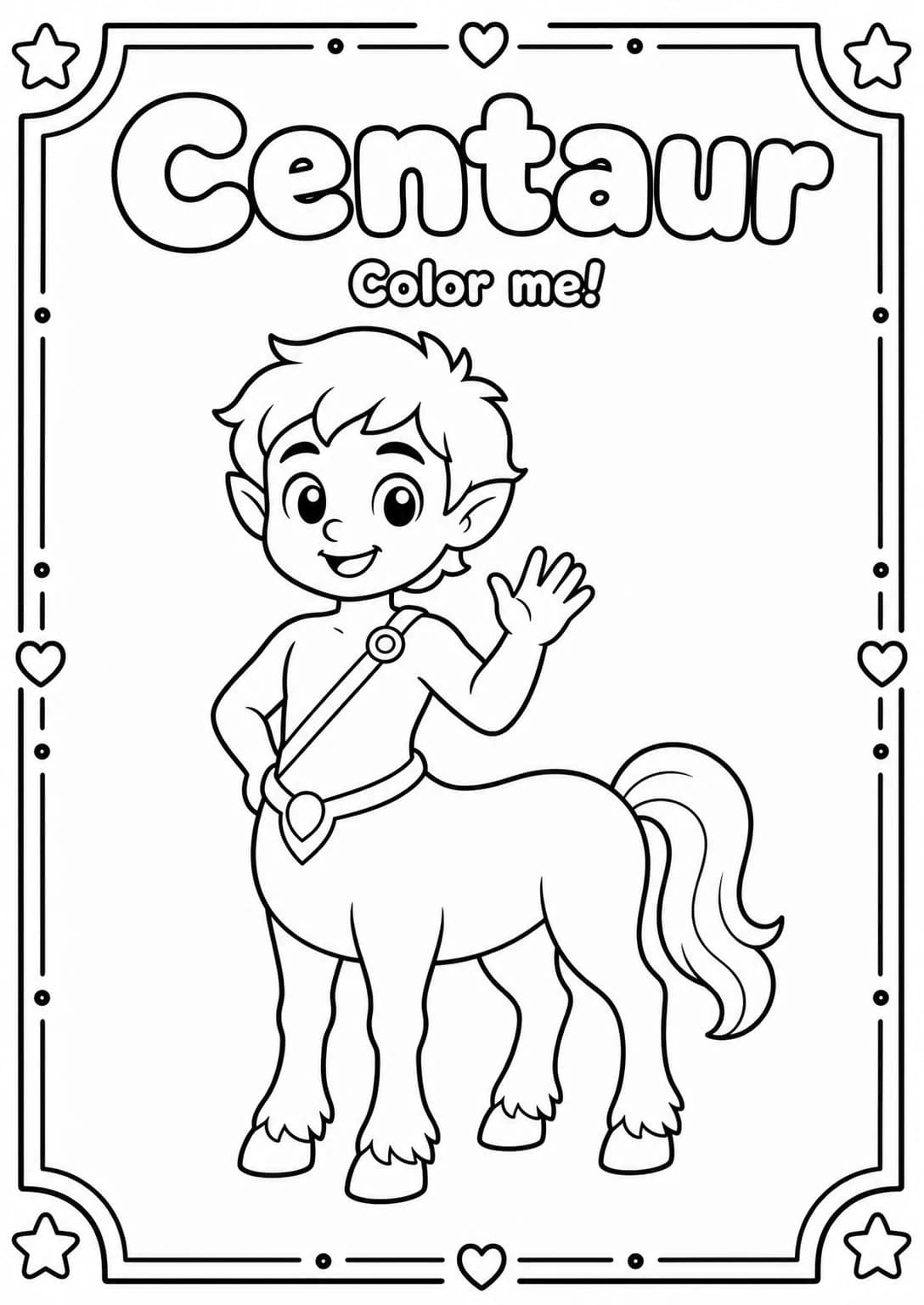 Centaur Coloring Pages — free printable Kindergarten Art worksheet