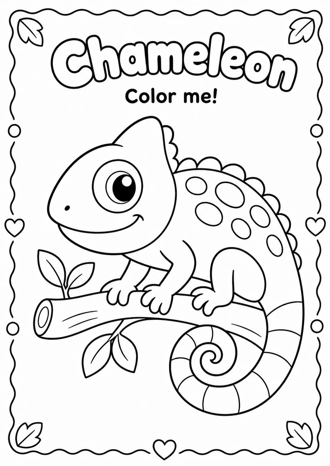 Chameleon Coloring Pages — free printable Kindergarten Art worksheet