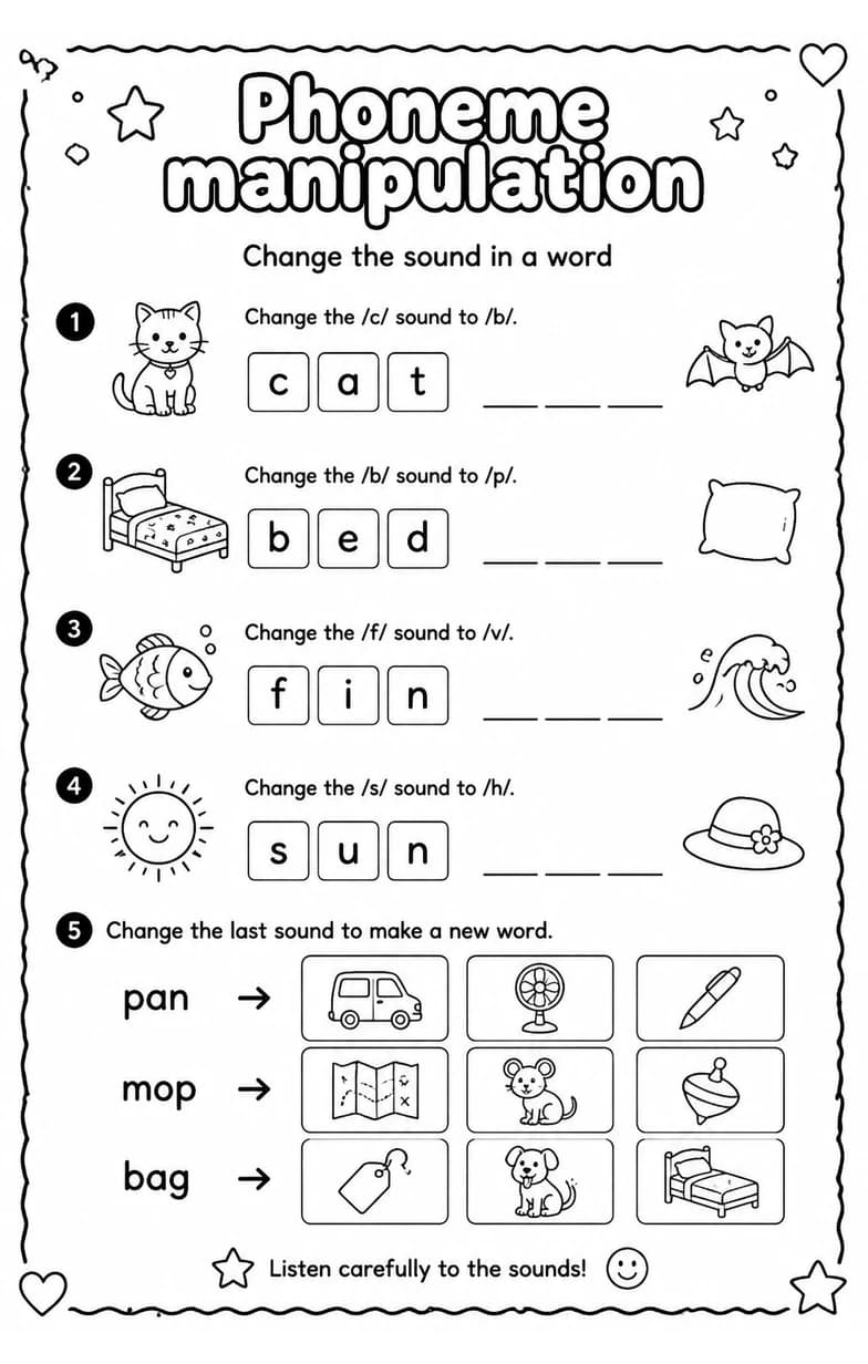 Change the sound in a word — free printable Grade 2 English & Reading worksheet