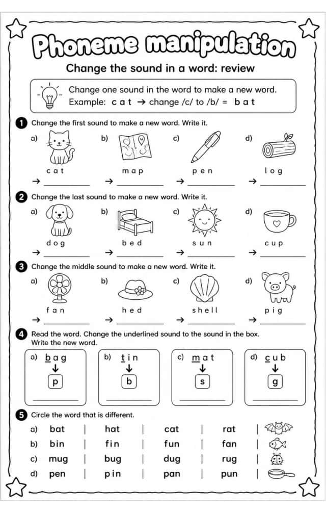 Change the sound in a word: review