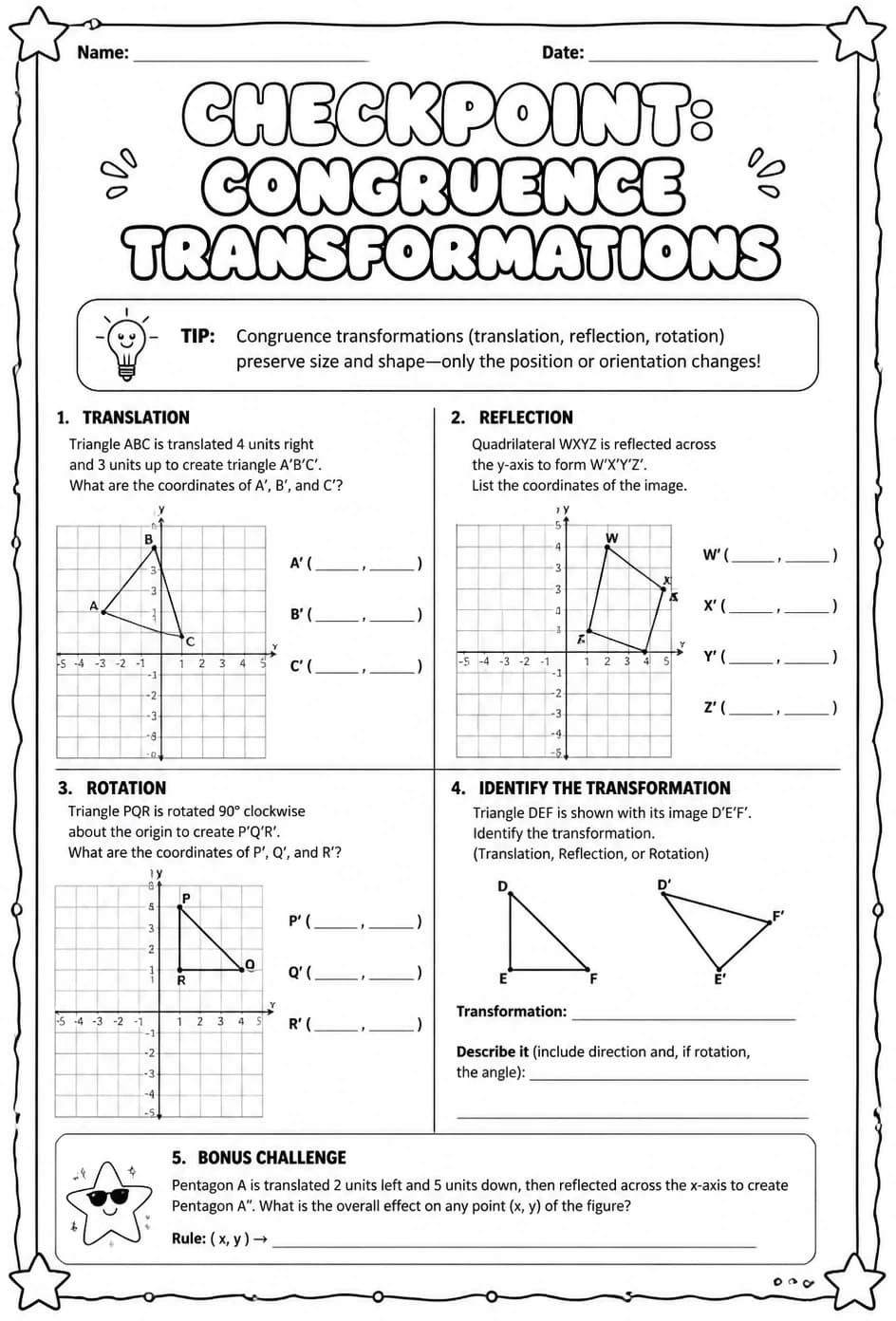 Checkpoint: Congruence transformations — free printable Grade 8 math worksheet