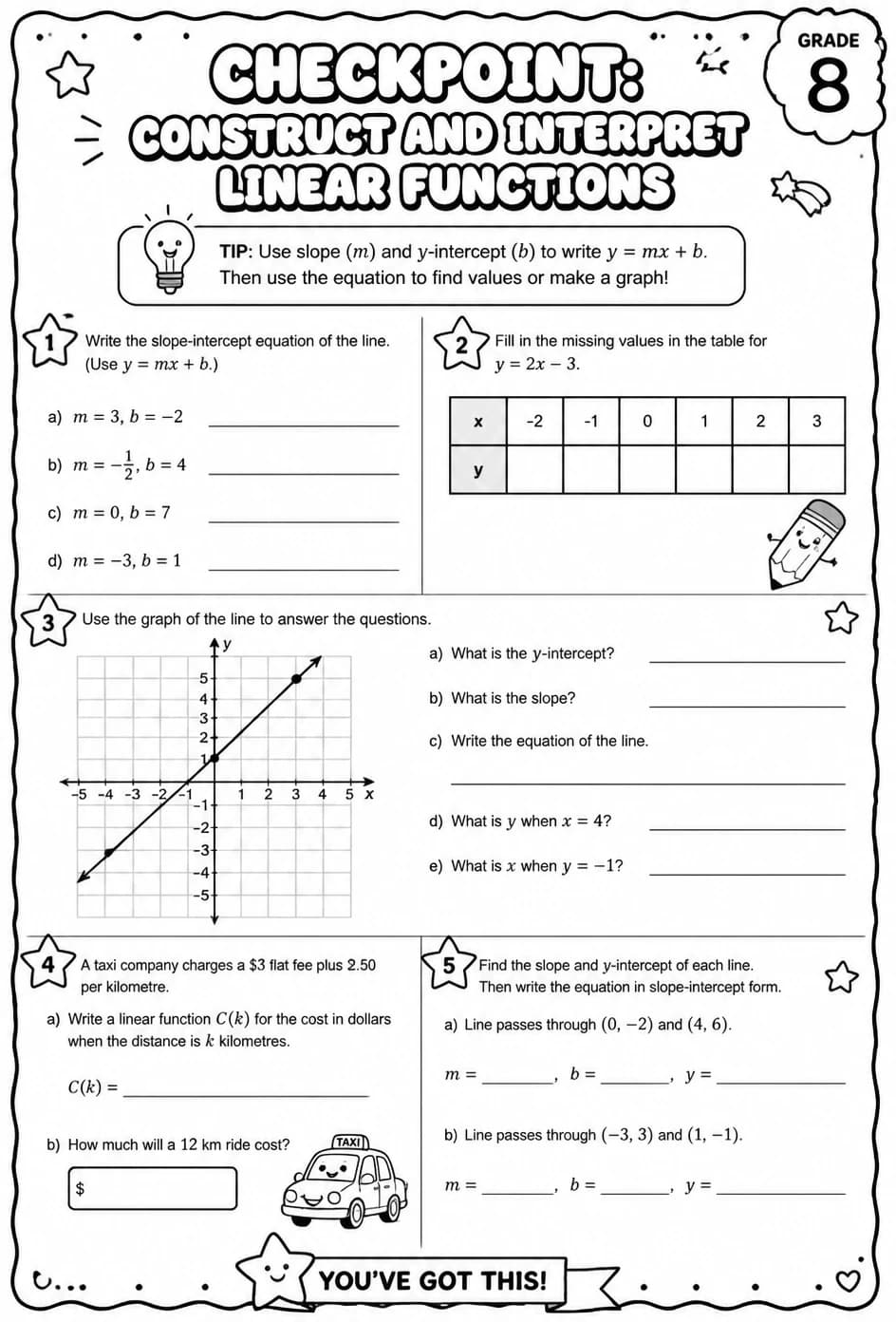 Checkpoint: Construct and interpret linear functions — free printable Grade 8 math worksheet