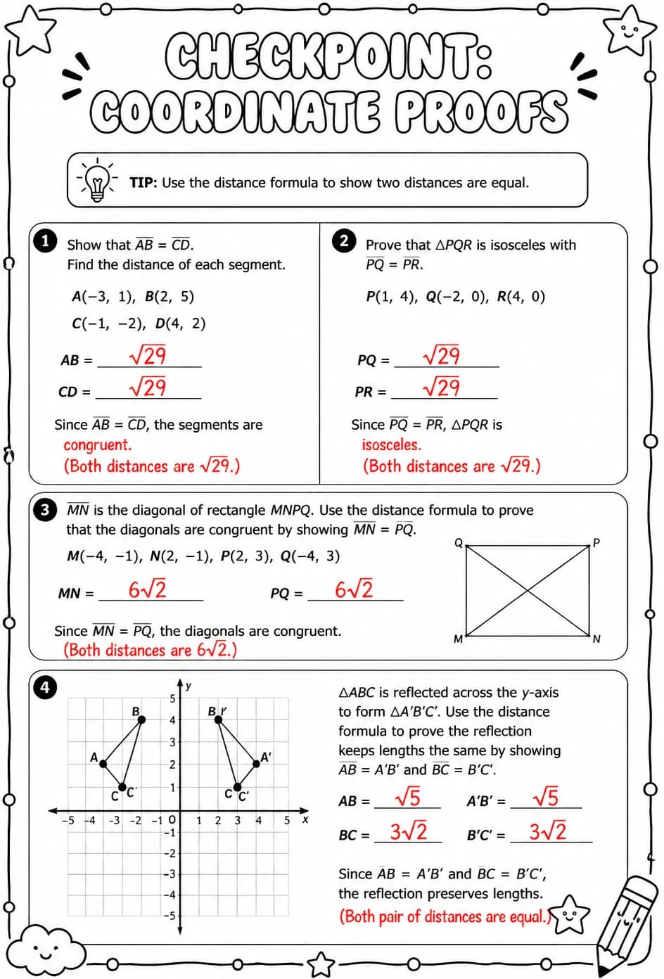 Answer key for Checkpoint: Coordinate proofs — free printable Math worksheet