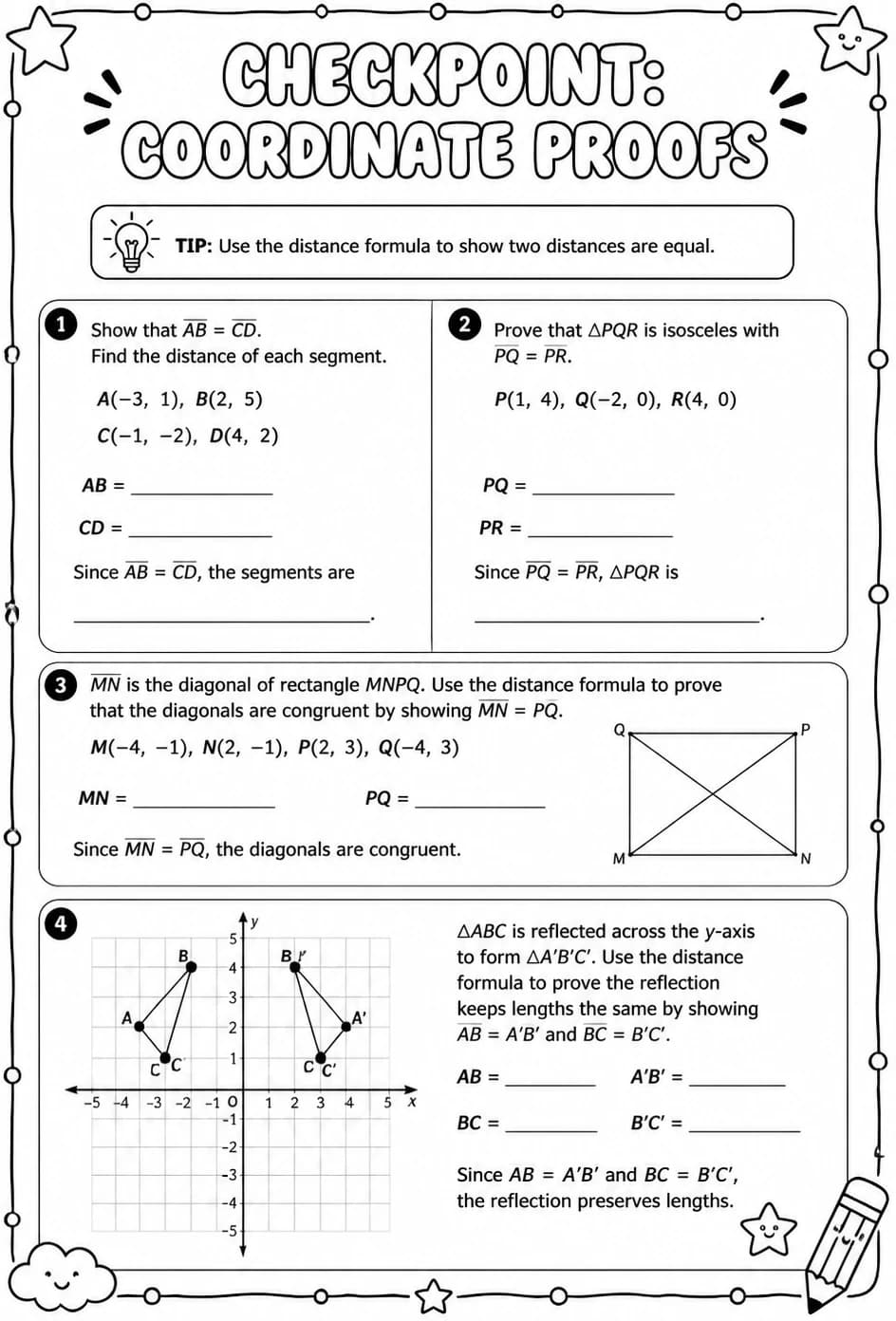 Checkpoint: Coordinate proofs — free printable Geometry math worksheet