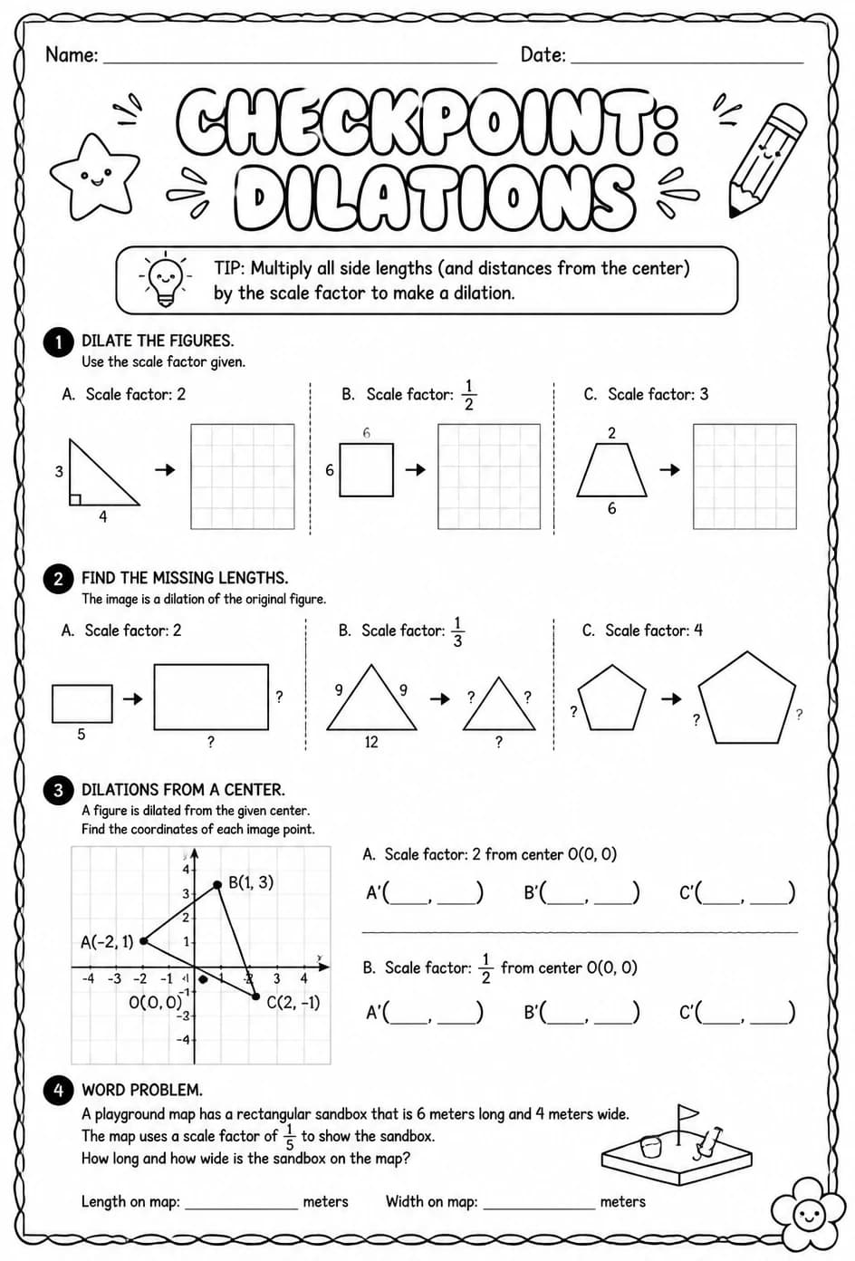 Checkpoint: Dilations — free printable Geometry math worksheet