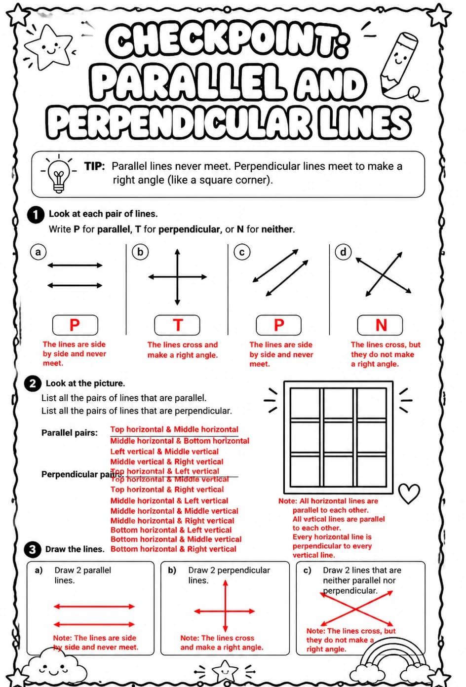 Answer key for Checkpoint: Parallel and perpendicular lines — free printable Math worksheet