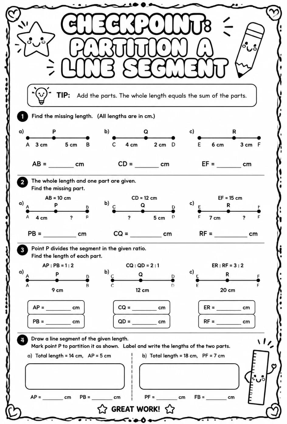 Checkpoint: Partition a line segment — free printable Geometry math worksheet