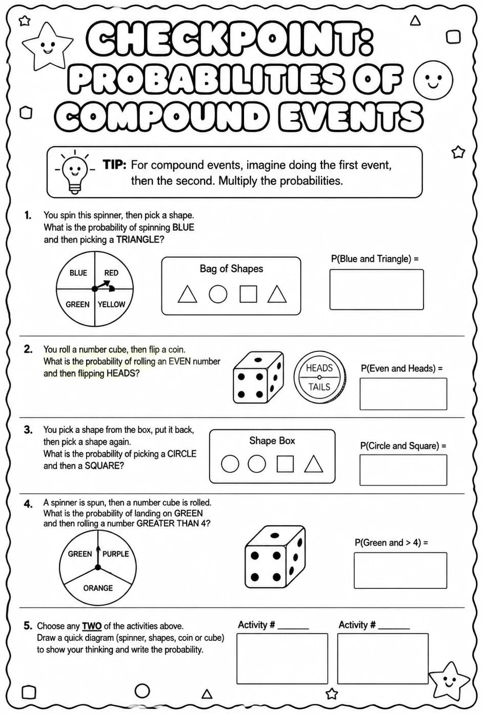 Checkpoint: Probabilities of compound events — free printable Geometry math worksheet